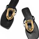 Women's Flat Sandals Summer Square Toe Flip Flops Comfortable Beach Flats Slip on Metal Decoration Slide Shoes, Size: 11