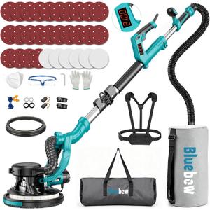 Drywall Sander, 1000W Popcorn Ceiling Removal Tool, Electric Drywall Sander with Vacuum Dust Collection & Digital Display Screen, 30Pcs Sanding Discs, 9 Variable Speed 800-2100RPM, Extendable Handle