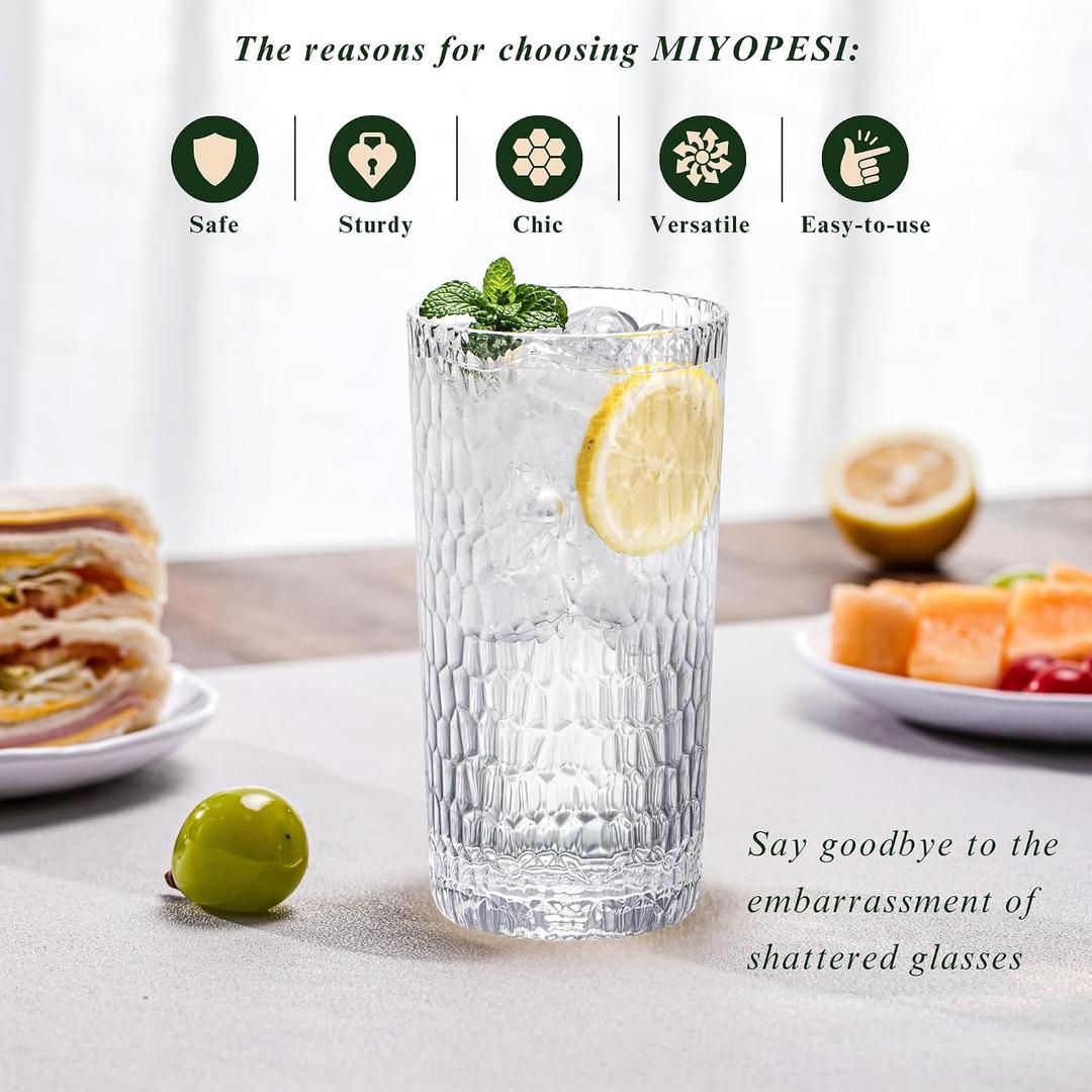 Clear Acrylic Glasses Drinkware (Set of 2), Honeycomb Stackable Shatter-Proof Plastic Tumblers, Reusable Plastic Drinking Glasses, BPA-Free, Dishwasher-Safe