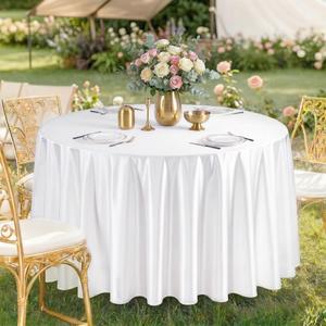 FAVE 8 Pack 120 Inch White Round Tablecloth, 6FT Washable Table Cover