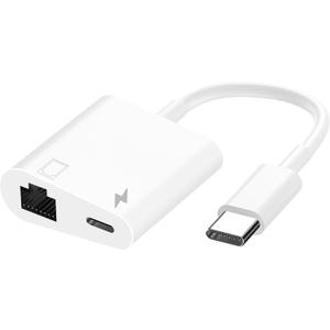 MFi Certified 2 in 1 USB C to RJ45 Ethernet LAN Network Adapter with 60W USB Type C Charge Port Compatible with iPhone 16/15 Tablet/Laptop and USB C Devices,Supports 10/100Mbps