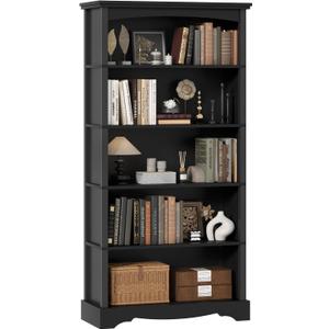 TVU 5-Tier Wooden Bookshelf, 31.5" W x 65" H 9.9" D Bookshelf with Storage, Floor Standing Modern Style Display Bookcase for Living Room, Office, Study Room, Entryway, Black