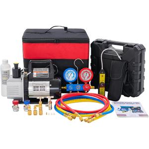 OLIXIS 110V 1/3 HP 4CFM Single Stage Vacuum Pump Kit with R134a Manifold Gauge Set, Leak Detector, 1/4" Hoses & Carry Bag for HVAC AC Refrigeration, ETL Listed, Black