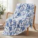 Horaldaily Spring Summer Flannel Blanket Throw, Blue Hand-Drawn Flowers Soft Fuzzy Plush Cozy Fleece Blankets for Couch Sofa Bed Lounging, Ideal Gifts for Kids Adults Self, 60x80
