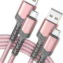 JSAUX (2-Pack 6.6FT) Micro USB Android Charger Cable Nylon Braided Cord Compatible with Galaxy S7 S6 J7 Edge Note 5, Kindle. MP3 and More-Pink (Gold Rose)