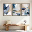 Anyzal Extra Large Blue Abstract Wall Art Framed 24x36 Inch Neutral Modern Canvas Wall Decor Minimalist Pastel Artwork for Living Room Bedroom Dining room Set of 3