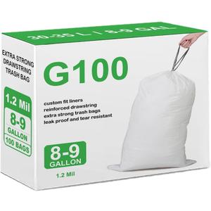 Code G 8 Gallon 100 Count Heavy Duty Trash Bags 1.2 Mil THICK 30 Liter Drawstring White Garbage Can Liners Compatible with simplehuman Code G | Heavy Duty Plastic Trash Bags