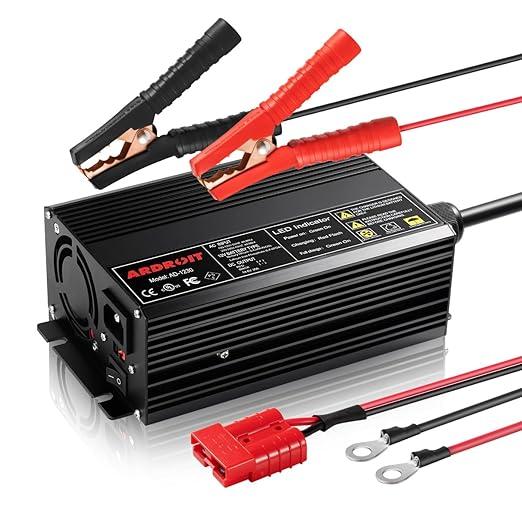 14.6V 30A Lithium Battery Charger, LiFePO4 Battery Charger AC-DC Smart Charger with Intelligent Trickle Charging, Cooling Fan, Switch, Dual Connection, Automatic Battery Maintainer