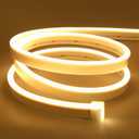 Lamomo LED Neon Rope Lights, 16.4ft/5m Warm White Light Strip 0.39in/Cut, 12V Flexible Waterproof Silicone Neon Sign for Kitchen Bedroom Indoor Outdoor Decoration Power Adapter not Included