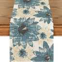 Artoid Mode Blue Retro Daisy Spring Table Runner, Seasonal Vintage Kitchen Dining Table Decoration for Home Party Decor 13x72 Inch