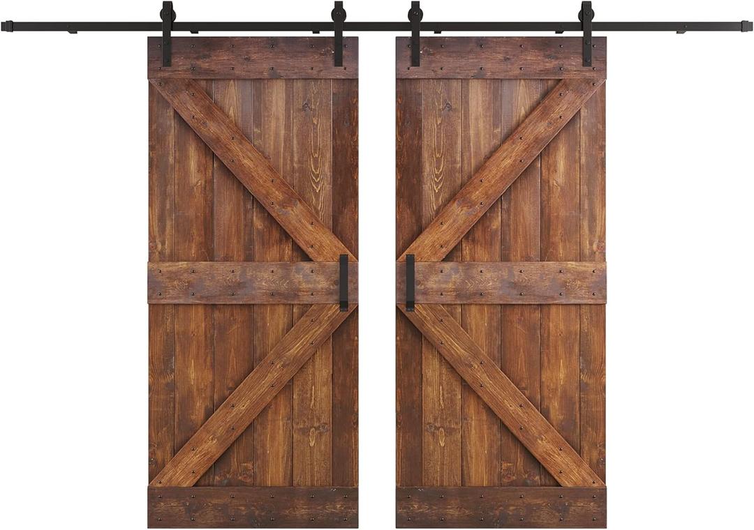 COAST SEQUOIA 72 in X 84 in K Series DIY Solid Interior Barn Knotty Wood Painted Door with 2 Sets 6FT Sliding Hardware Kit, Dark Walnut