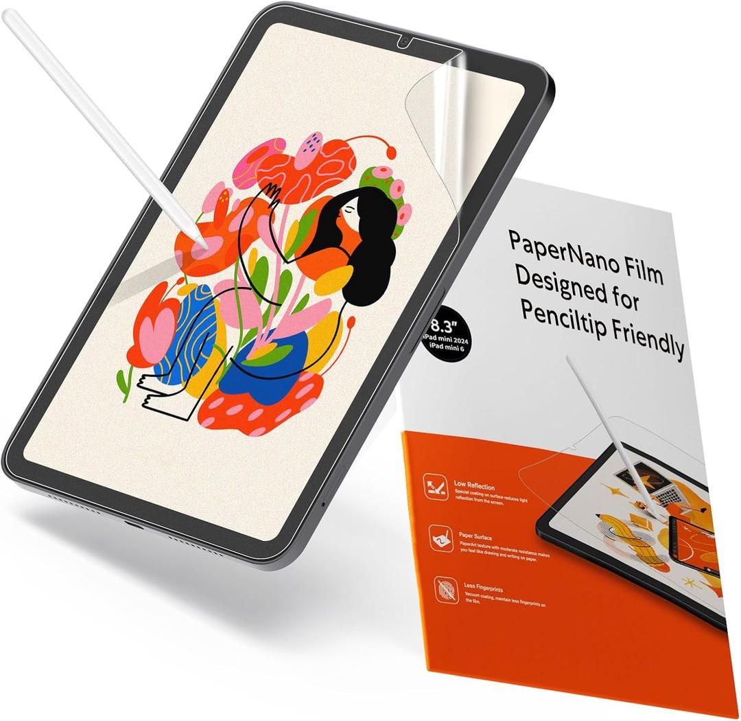 KCT 2 Pack Paperfeel Screen Protector Compatible with New iPad Mini 7 2024 (A17 Pro) & iPad Mini 6 Anti-Glare & Anti-Fingerprint & Matte Film for Drawing/Writing, Compatible with Apple Pencil