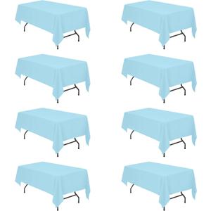 BRILLMAX 8 Pack Light Blue Tablecloths 60 x 102 Inch for 6ft Rectangle Tables - 150 GSM Polyester Fabric, 15" Standard Drop, Water, Stain & Wrinkle Resistant Cloth Cover for Wedding Dining Buffet