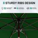 AreShark 9FT Patio Umbrella with Solar Lights, 32 Lighted Pool Umbrella w/Tilt and Crank, Outdoor Market Solar Umbrellas for Garden, Deck, Backyard, Pool and Beach, Dark Green