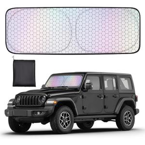 XCBYT Windshield Sun Shade for 2019-2024 Wrangler JK JL Gladiator JT, Upgrade Car Shades for Windshield with Laser Honeycomb Heat Dissipation, Front Car Sun Shade Blocks UV and Heat, Keep Cool