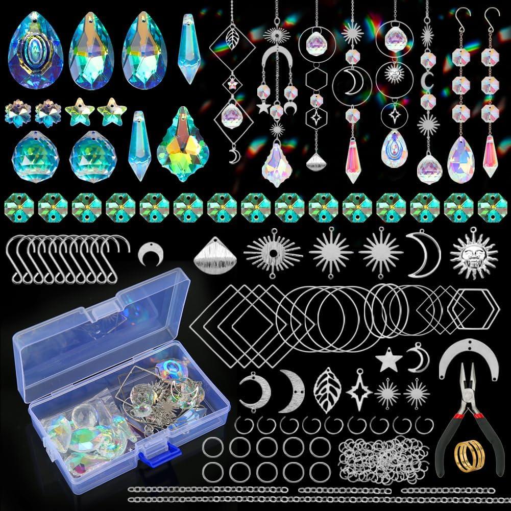 200 x HYBEADS 200 Pcs DIY Suncatcher Making Kits for Adults Crystal Sun Catchers Crafts with Hooks Chains Pendants Rainbow Maker for Window Hanging Prism Indoor Outdoor Garden Xmas Wedding Party Decor