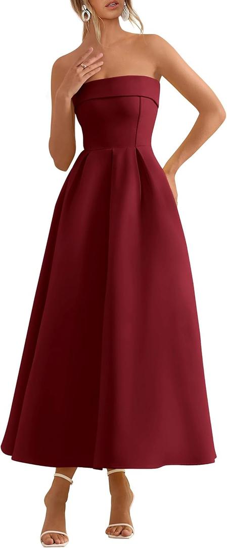 PRETTYGARDEN Cocktail Dresses for Women 2026 Summer Formal Elegant Tube Top Strapless Spring Wedding Guest Party Midi Dress, L