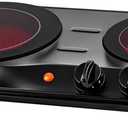 OVENTE Countertop Infrared Double Burner, 1700W Electric Hot Plate and Portable Stove with 7.75" and 6.75" Ceramic Glass Cooktop, 5 Level Temperature Setting and Easy to Clean Base, Black BGI102B