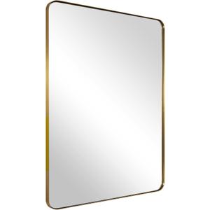 ANDY STAR Gold Bathroom Mirror for Wall, 20x28 Brushed Brass Metal Rounded Corner Rectangle Mirror, Wall Mirror in Stainless Steel Metal Frame, 1" Deep Set Design Hangs Horizontal Or Vertical