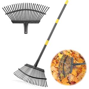 65" Leaf Rake for Gardening Adjustable Long Handle with 25 Metal Tines 18" Wide Leaf Rakes Yard Thatchibng Rake for Picking Leaves,Grass Clippings Garbage
