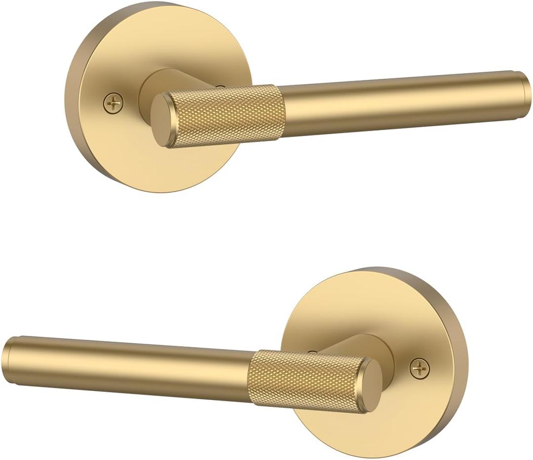 Asidrama 2 Pack Champagne Bronze Dummy Door Handles, Non-Turning Decorative Door Lever with Door Knobs for Closet, French Double Doors, Pantry & Interior Push/Pull Use 06