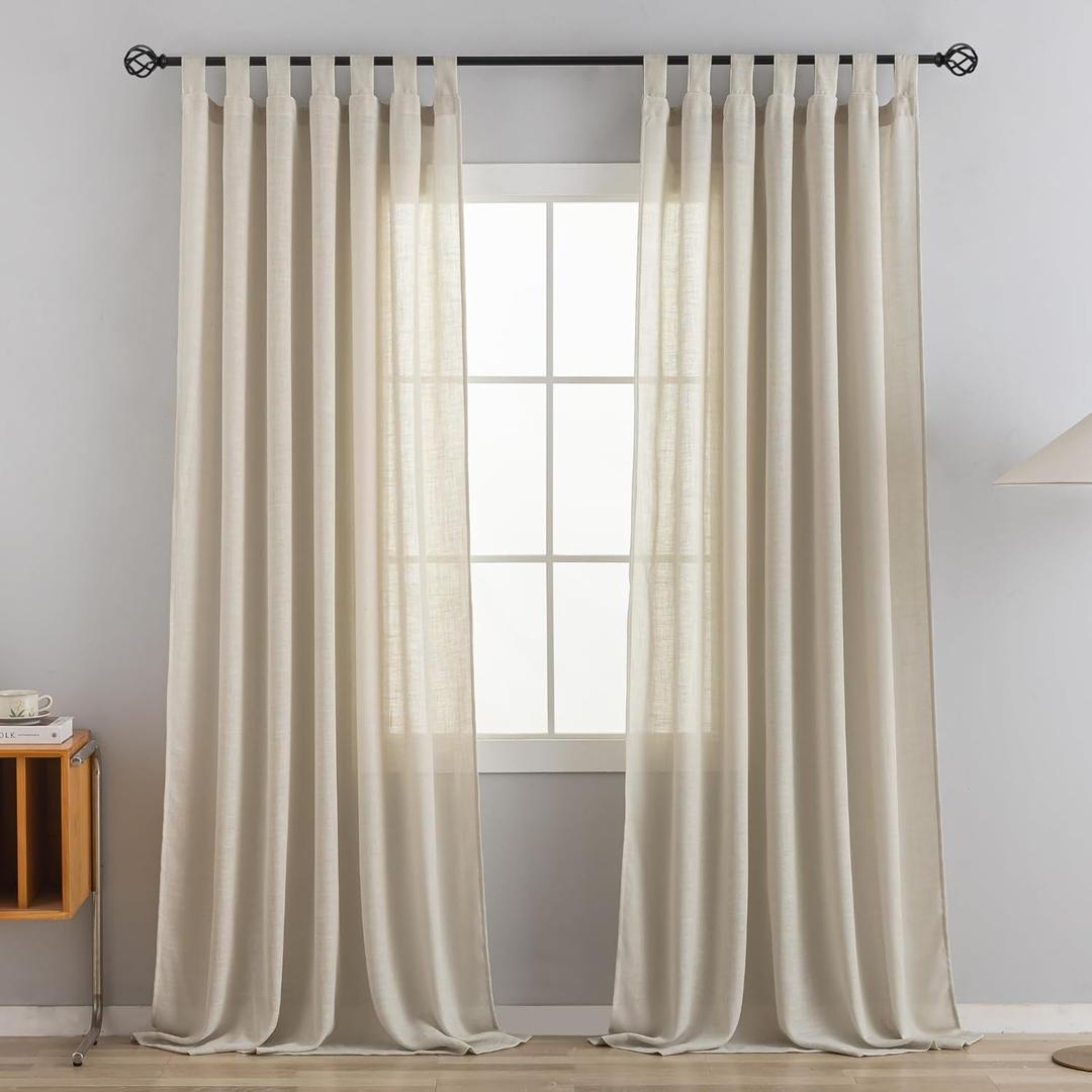 Linen Semi Sheer Curtains Tab Top Light Filtering Elegant Curtains & Drapes for Bedroom (Khaki, 52" W x 90" L, Pack of 2)