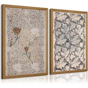 Vintage Botanical Wall Art Prints Set of 2 Antique Sketch Wall Art Decor Neutral Flower Canvas Wall Art Floral Pictures Farmhouse Painting Vintage Floral Artwork for Room Bedroom 16x24 Inch Framed, 16x24 inch Wood Framed