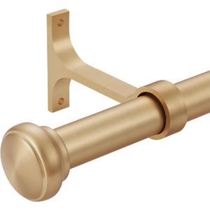 Heavy Duty Adjustable Curtain Rod, 1 Inch, 48-86 Inch, Round Cap, Premium Aluminum Brackets, Suitable for Windows & Patios (Warm Gold)