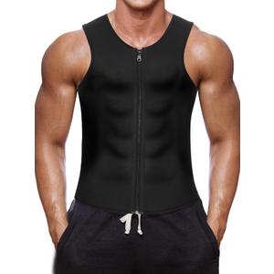 Wonderience Men Waist Trainer Vest Hot Neoprene Sauna Suit Corset Body Shaper Zipper Tank Top Workout Shirt (Large, Black)