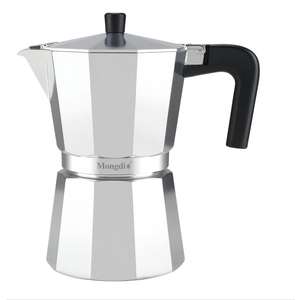 Mongdio Stovetop Espresso Maker Moka Pot, Stove Top Cuban Coffee Maker, Italian Greca Mocha Pot, 6 Espresso Cups, 10 oz - Silver