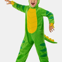 Morph Green Dinosaur Costume Kids, T-Rex Costume with Attached Feet/Tail - Quality Dino Outfit, 3-4Y