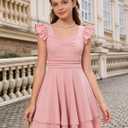 ALISISTER Girls Ruched Dresses Teens Ruffle Flowy Tiered A Line Swing Dress for Girl 7-16Y (Pink, S)