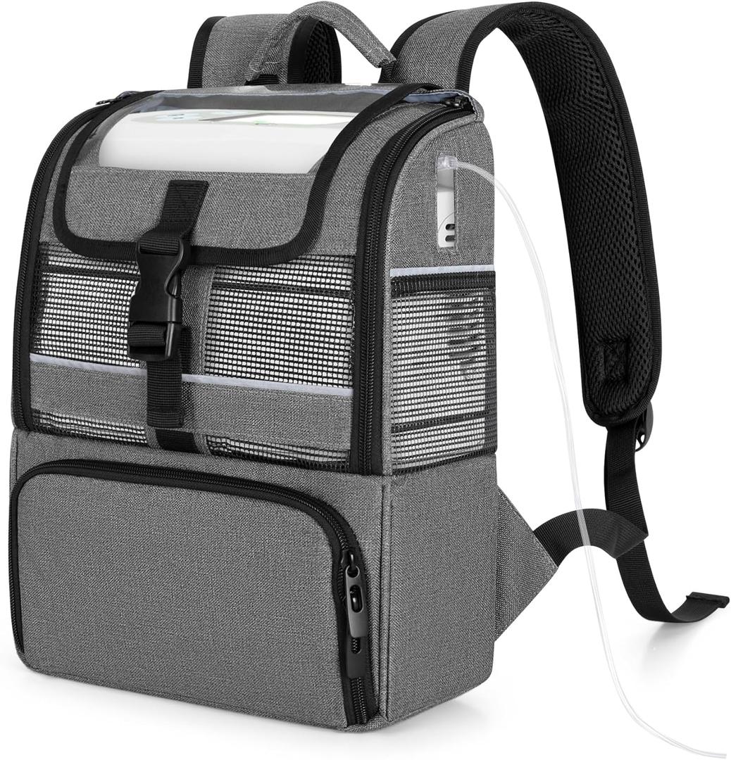 CURMIO Portable Oxygen Concentrator Backpack Compatible with Rhythm Healthcare P2/P2-E6/P2-E7, Empty POC Bag with Breathable Mesh Panels, Bottom Pocket for Charger, Cannula and Battery, Bag Only
