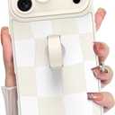 KANGHAR Compatible with iPhone 17 Pro Case 2025, Silicone Checkered Cute Pattern, Wristband Kickstand Camera Protection Soft Slim Cover for Girls Women, White