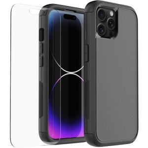 droperprote for iPhone 15 Pro Max Case with Tempered Glass Screen Protector 3 in 1 Heavy Duty Rugged Shockproof Protective Phone Case for iPhone 15 Promax 6.7" (Black)