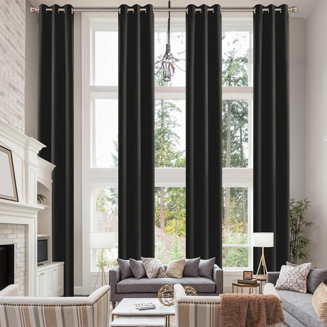 Two Story Blackout Curtains, Room Darkening Grommet Extra Long Curtains for Living Room(1 Panel, Black, 52"x144")
