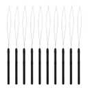 10 Pcs Hair Extension Loop Needle Threader Pulling Hook Tool and Bead Device Tool for Hair Extensions (Black)
