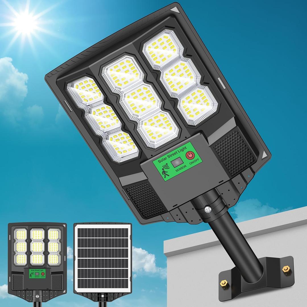 Solar Street Lights Outdoor,12000LM LED Solar Street Lights with Remote Control, Motion Sensor Light, Commercial Light for Outside, Yard, Garage, Barn, Driveway