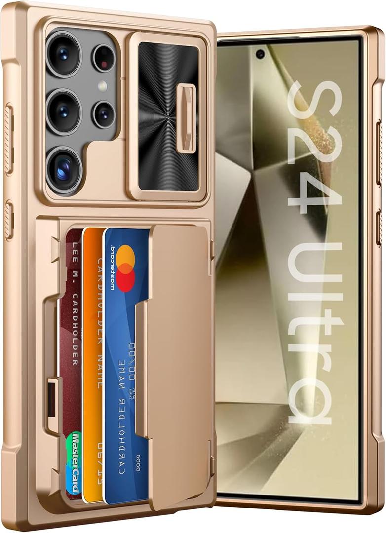 GooseBox for Samsung Galaxy S24 Ultra Wallet Case with RFID Blocking Card Holder, Camera Cover, Kickstand, Full Body Shockproof Case for S24 Ultra 6.8Inch 2024 for Women Men-Champagne Gold(Upgraded)