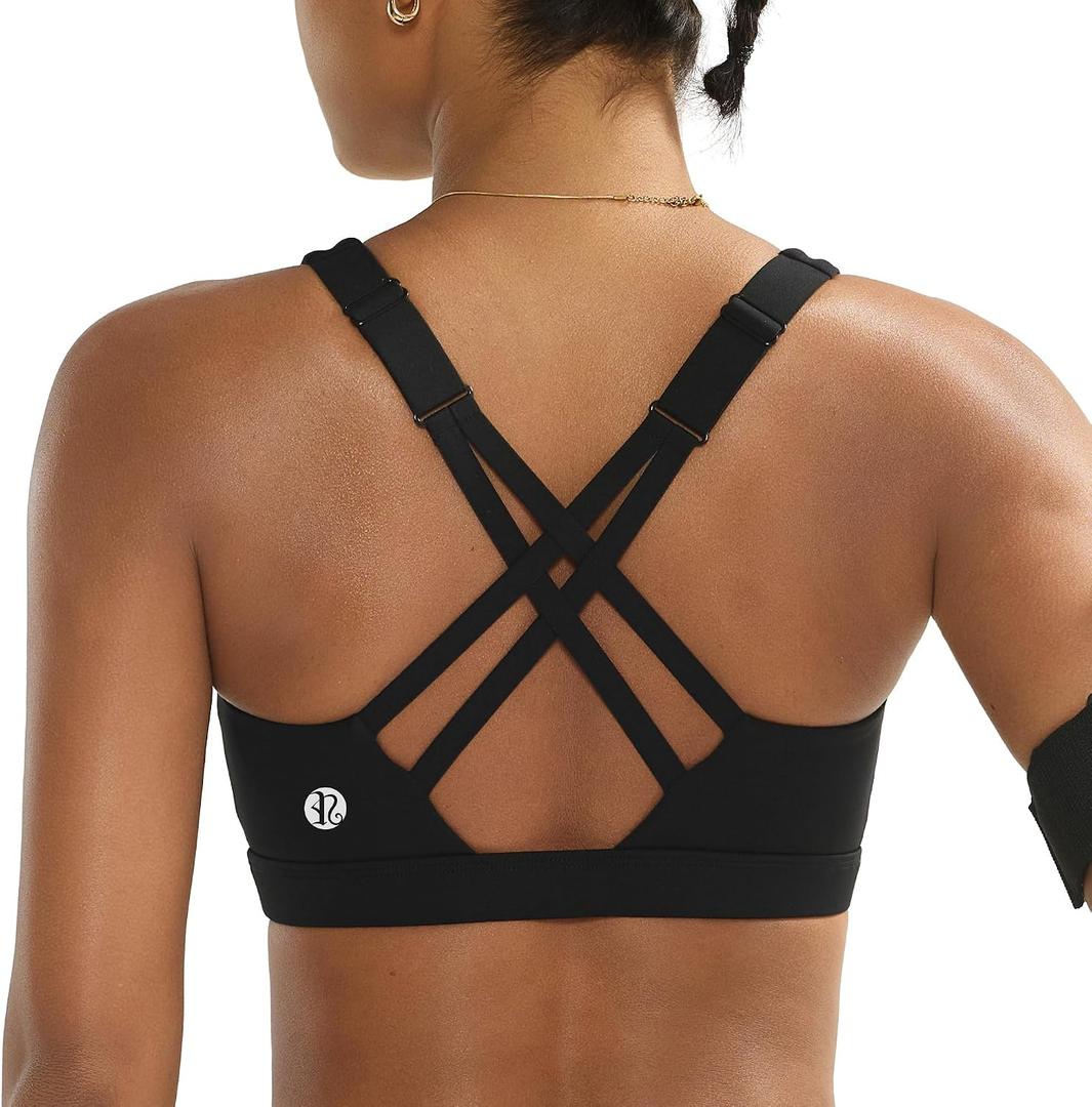 RUNNING GIRL Sports Bras for Women High Impact, Adjustable Strappy Back Molded Cup High Support Sports Bra with Sewn in Pads, M