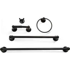 Bathroom Hardware Accessory Set Includes 24’’ and 18"  Towel Bar, Toilet Paper Holder, Hand Towel bar and Robe Hook - Bathroom Towel Rack Set (5 - Piece Accessories Set, Satin Nickel) Matte Black