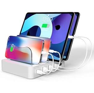 Charging Station for Multiple Devices - 4-Port 20W PD USB-C Charger for iPhone iPad Smartphones Tablets (White)