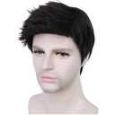 Mens Black Wig Short Straight Black Wig Layered Male Heat Resistant Synthetic Hair Replacement