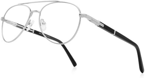 RB.Pilot Classic Aviator Reading Glasses for Men Women Light Blocking Computer Readers Spring Hinge Metal Frame Acetate Legs