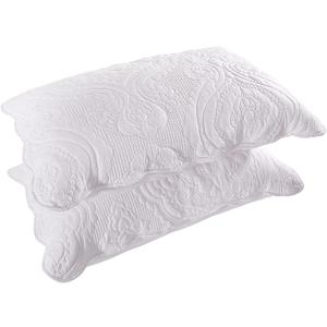 BOSOWOS Quilted Pillow Shams Set of 2, Decorative Microfiber King Bed Pillow Shams, Soft Breathable Pillow Covers with Envelope Closure (White, 2Pcs:20 x 36inch)