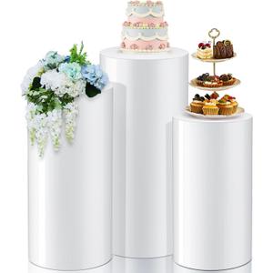 3 Pcs Cylinder Stands for Party, Large White Cake Pedestal Stand, 35.4''H, 23.6''H, 19.7''H, Round Reusable Dessert Display Tables for Birthday Wedding Baby Shower Party Decoration