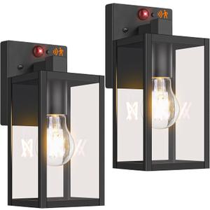 2-Pack Upgraded Motion Sensor Outdoor Wall Lights, 10.6 Small Dusk to Dawn Porch Lights Wall Sconce Lanterns, 3 Lighting Modes Exterior Lighting Fixtures, Black Outside Lights for House Front Door
