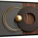 Framed 3D Textured Abstract Black Gold Geometric Canvas Wall Art 24x48in
