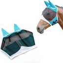 Andiker Soft Mesh Horse Fly Mask with Ears, Breathable Horse Face Mask Protect Eyes and Face (Large, Green)