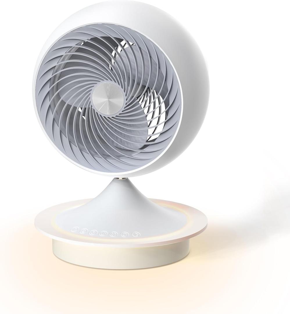 13In Fans for Bedroom with Light, Table Air Circulator Fans, Desk Oscillating Fan for Whole Room, 70 Vertical and 100 Oscillating, 3 Speeds, 28dB Quiet, for Home,Office,Outdoor, Mini